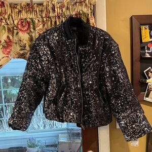 Blank NYC Black Sequin Bomber Jacket